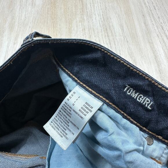 American Eagle Tomgirl Distressed Raw Hem Dark Wash Super Stretch Denim Jeans 6 - Picture 11 of 15